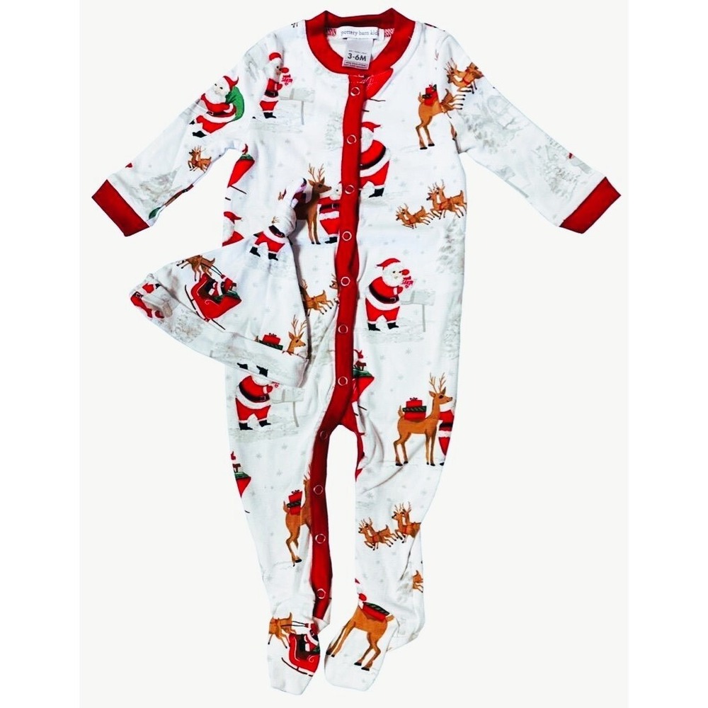 New Pottery Barn Kids Baby Size 18-24 Months Heritage Santa Pajama Set